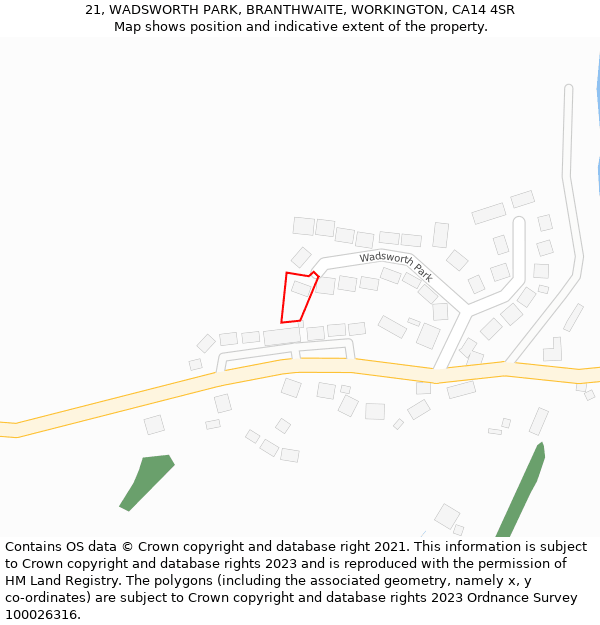 21, WADSWORTH PARK, BRANTHWAITE, WORKINGTON, CA14 4SR: Location map and indicative extent of plot