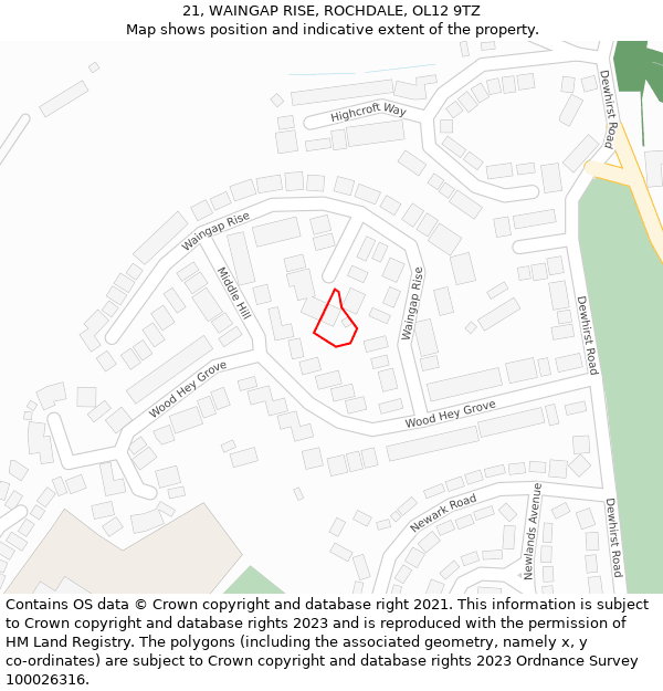 21, WAINGAP RISE, ROCHDALE, OL12 9TZ: Location map and indicative extent of plot