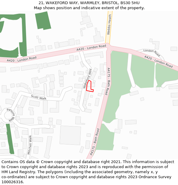 21, WAKEFORD WAY, WARMLEY, BRISTOL, BS30 5HU: Location map and indicative extent of plot