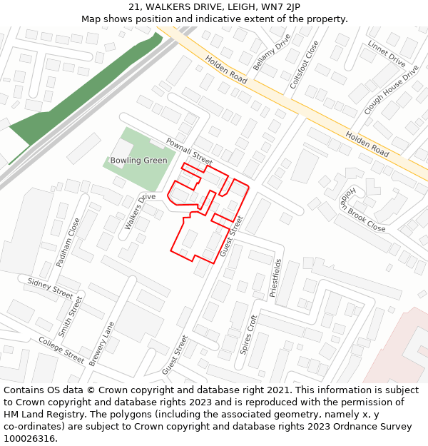 21, WALKERS DRIVE, LEIGH, WN7 2JP: Location map and indicative extent of plot