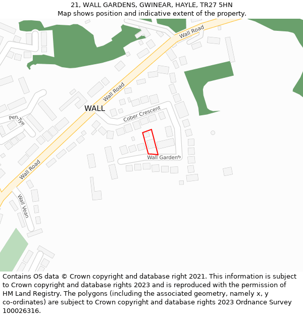 21, WALL GARDENS, GWINEAR, HAYLE, TR27 5HN: Location map and indicative extent of plot