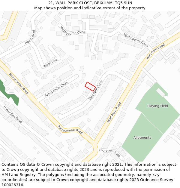 21, WALL PARK CLOSE, BRIXHAM, TQ5 9UN: Location map and indicative extent of plot