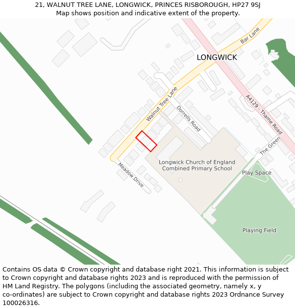 21, WALNUT TREE LANE, LONGWICK, PRINCES RISBOROUGH, HP27 9SJ: Location map and indicative extent of plot