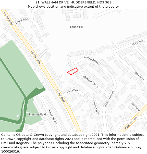 21, WALSHAM DRIVE, HUDDERSFIELD, HD3 3GS: Location map and indicative extent of plot