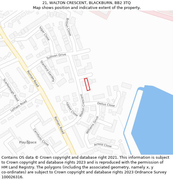 21, WALTON CRESCENT, BLACKBURN, BB2 3TQ: Location map and indicative extent of plot