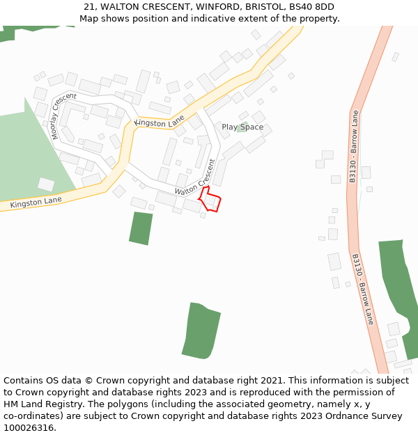 21, WALTON CRESCENT, WINFORD, BRISTOL, BS40 8DD: Location map and indicative extent of plot