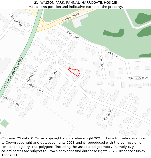 21, WALTON PARK, PANNAL, HARROGATE, HG3 1EJ: Location map and indicative extent of plot