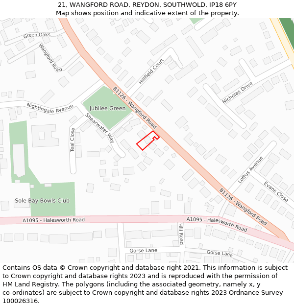 21, WANGFORD ROAD, REYDON, SOUTHWOLD, IP18 6PY: Location map and indicative extent of plot