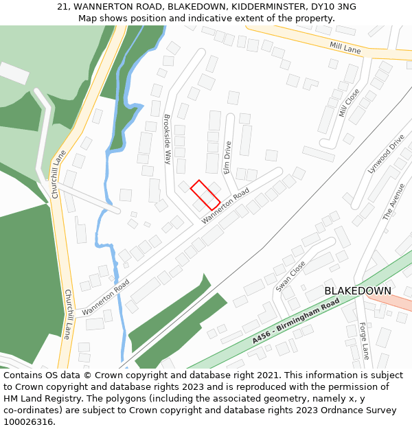 21, WANNERTON ROAD, BLAKEDOWN, KIDDERMINSTER, DY10 3NG: Location map and indicative extent of plot