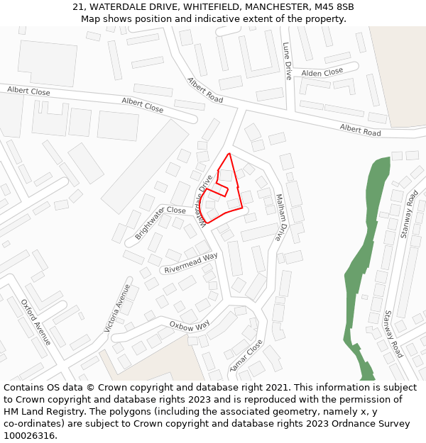 21, WATERDALE DRIVE, WHITEFIELD, MANCHESTER, M45 8SB: Location map and indicative extent of plot