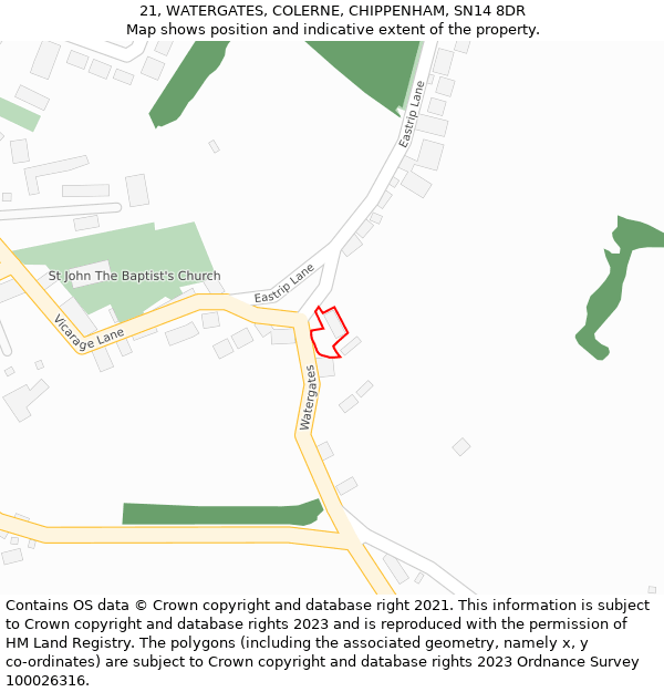 21, WATERGATES, COLERNE, CHIPPENHAM, SN14 8DR: Location map and indicative extent of plot