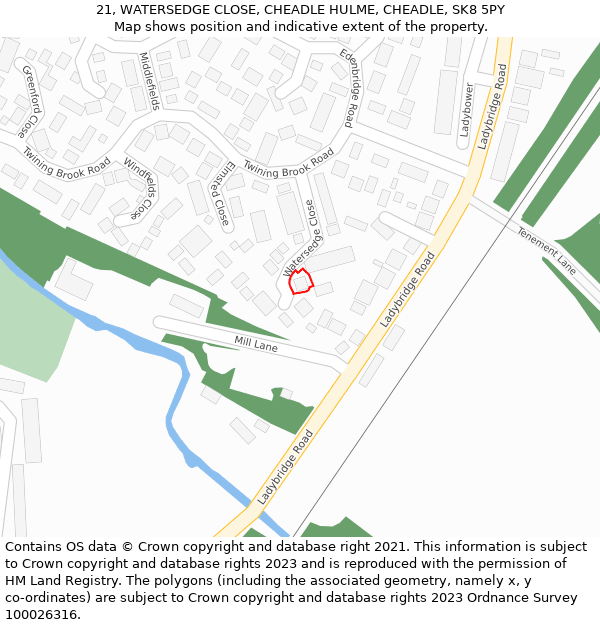 21, WATERSEDGE CLOSE, CHEADLE HULME, CHEADLE, SK8 5PY: Location map and indicative extent of plot