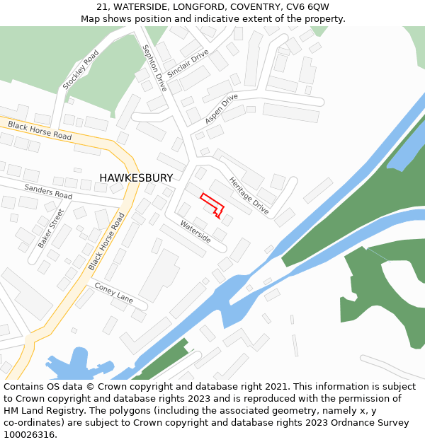 21, WATERSIDE, LONGFORD, COVENTRY, CV6 6QW: Location map and indicative extent of plot