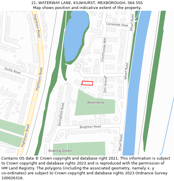 21, WATERWAY LANE, KILNHURST, MEXBOROUGH, S64 5SS: Location map and indicative extent of plot