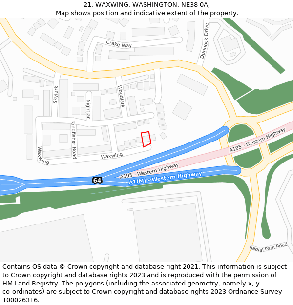 21, WAXWING, WASHINGTON, NE38 0AJ: Location map and indicative extent of plot