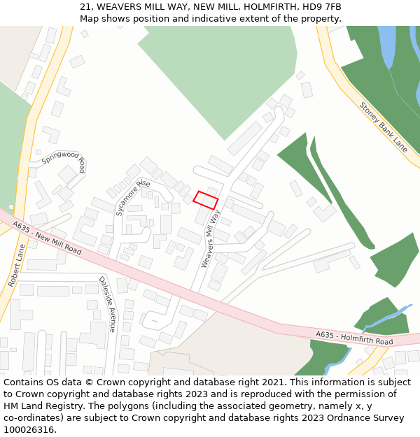 21, WEAVERS MILL WAY, NEW MILL, HOLMFIRTH, HD9 7FB: Location map and indicative extent of plot