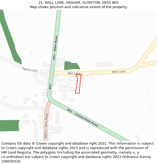 21, WELL LANE, HIGHAM, ALFRETON, DE55 6EG: Location map and indicative extent of plot