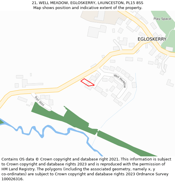 21, WELL MEADOW, EGLOSKERRY, LAUNCESTON, PL15 8SS: Location map and indicative extent of plot