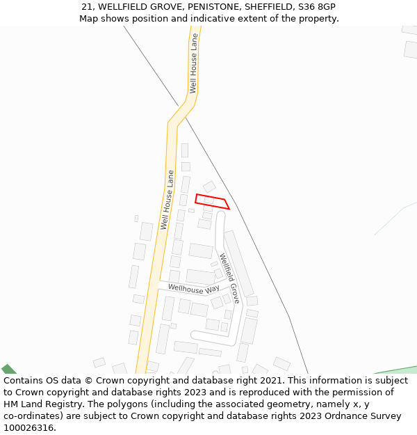 21, WELLFIELD GROVE, PENISTONE, SHEFFIELD, S36 8GP: Location map and indicative extent of plot