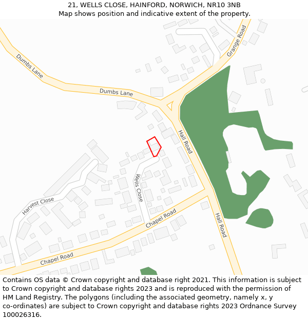 21, WELLS CLOSE, HAINFORD, NORWICH, NR10 3NB: Location map and indicative extent of plot