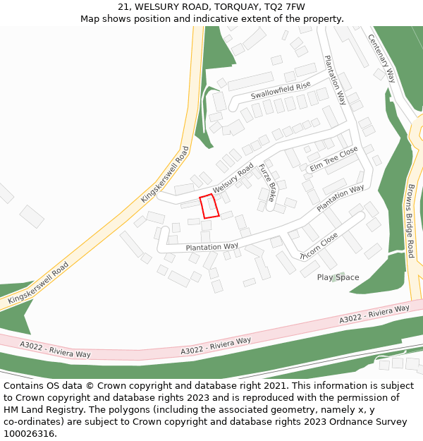 21, WELSURY ROAD, TORQUAY, TQ2 7FW: Location map and indicative extent of plot