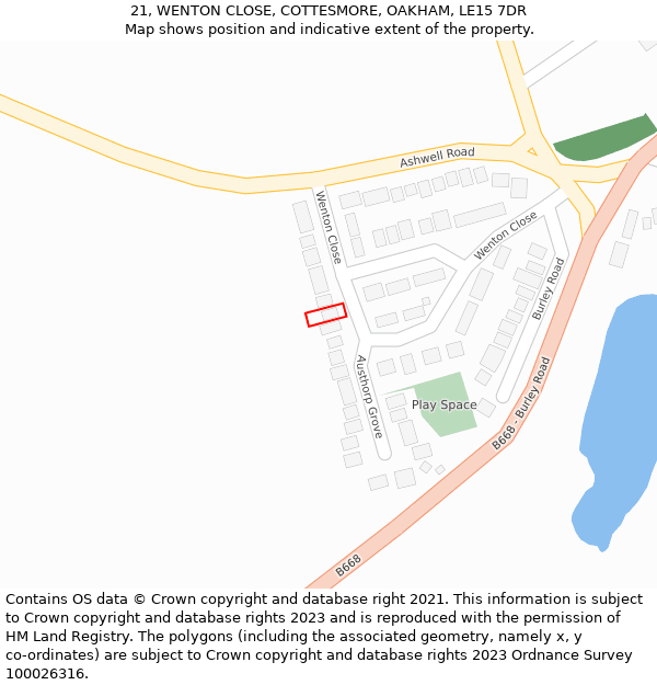 21, WENTON CLOSE, COTTESMORE, OAKHAM, LE15 7DR: Location map and indicative extent of plot