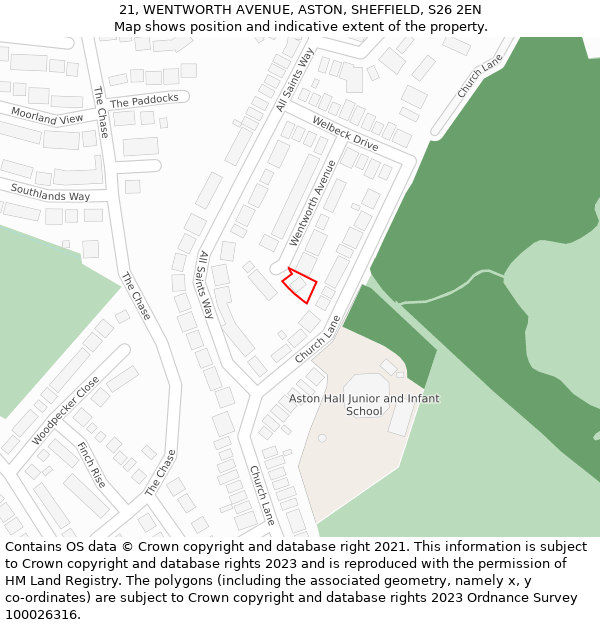 21, WENTWORTH AVENUE, ASTON, SHEFFIELD, S26 2EN: Location map and indicative extent of plot
