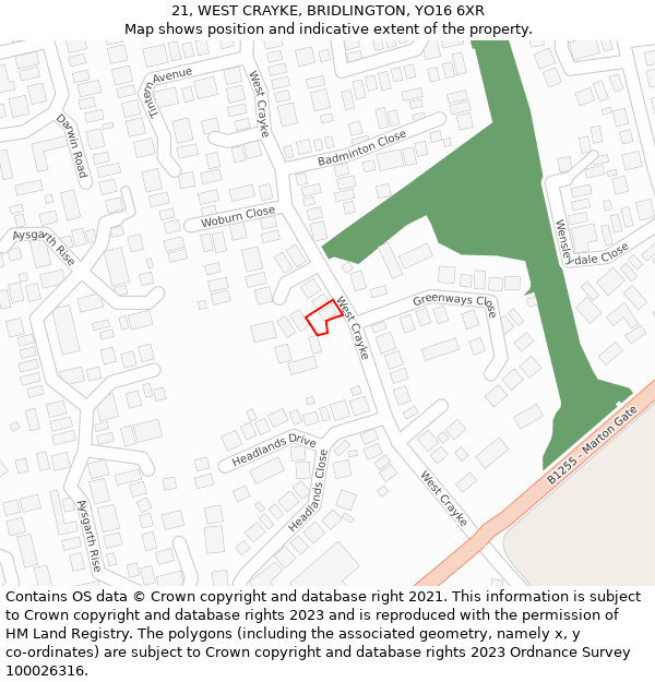 21, WEST CRAYKE, BRIDLINGTON, YO16 6XR: Location map and indicative extent of plot