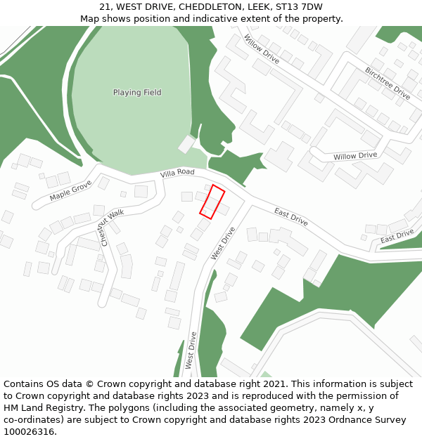 21, WEST DRIVE, CHEDDLETON, LEEK, ST13 7DW: Location map and indicative extent of plot