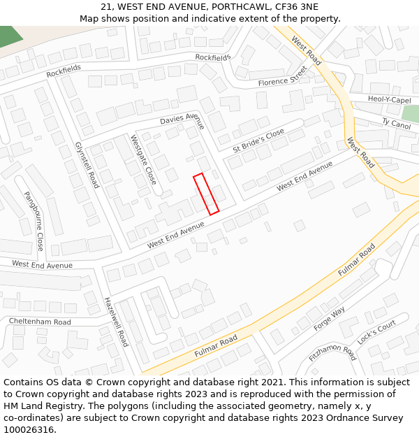 21, WEST END AVENUE, PORTHCAWL, CF36 3NE: Location map and indicative extent of plot