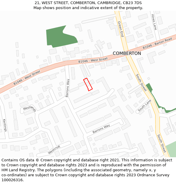 21, WEST STREET, COMBERTON, CAMBRIDGE, CB23 7DS: Location map and indicative extent of plot