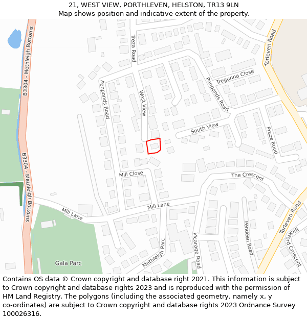 21, WEST VIEW, PORTHLEVEN, HELSTON, TR13 9LN: Location map and indicative extent of plot