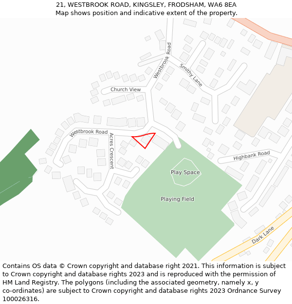 21, WESTBROOK ROAD, KINGSLEY, FRODSHAM, WA6 8EA: Location map and indicative extent of plot