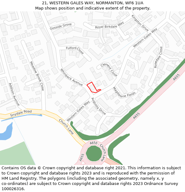 21, WESTERN GALES WAY, NORMANTON, WF6 1UA: Location map and indicative extent of plot