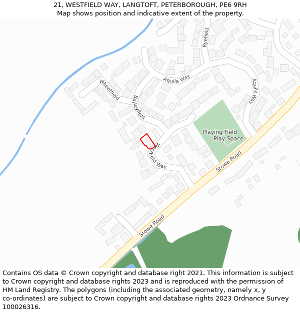 21, WESTFIELD WAY, LANGTOFT, PETERBOROUGH, PE6 9RH: Location map and indicative extent of plot