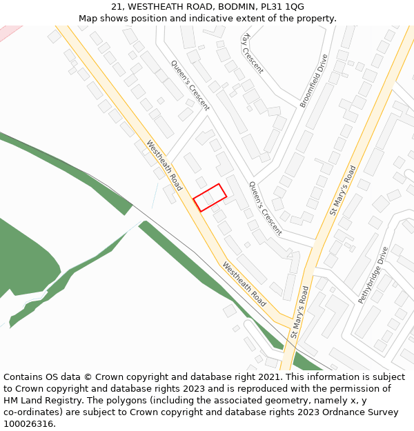 21, WESTHEATH ROAD, BODMIN, PL31 1QG: Location map and indicative extent of plot