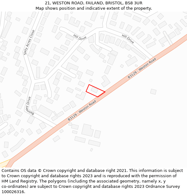 21, WESTON ROAD, FAILAND, BRISTOL, BS8 3UR: Location map and indicative extent of plot