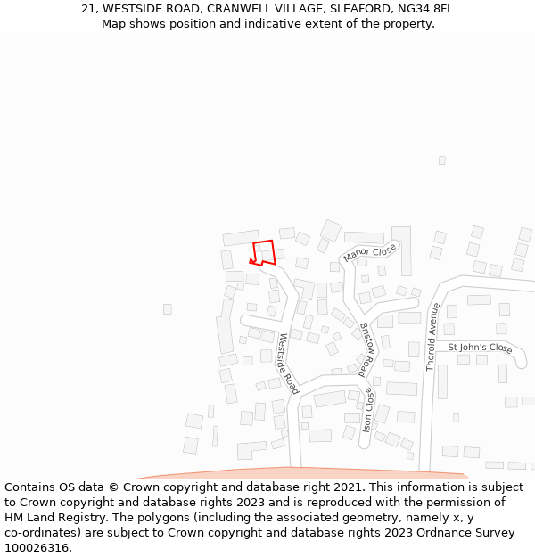 21, WESTSIDE ROAD, CRANWELL VILLAGE, SLEAFORD, NG34 8FL: Location map and indicative extent of plot