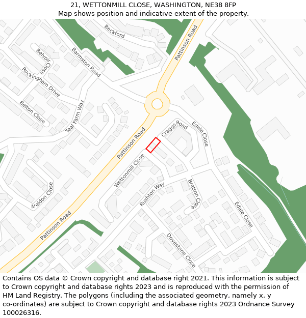 21, WETTONMILL CLOSE, WASHINGTON, NE38 8FP: Location map and indicative extent of plot