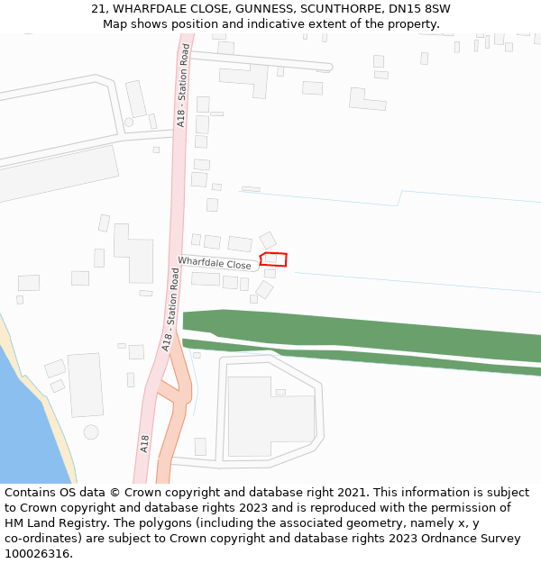 21, WHARFDALE CLOSE, GUNNESS, SCUNTHORPE, DN15 8SW: Location map and indicative extent of plot