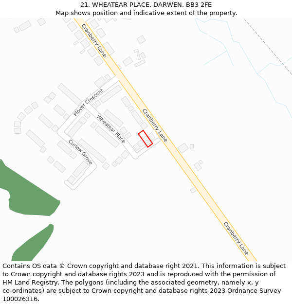 21, WHEATEAR PLACE, DARWEN, BB3 2FE: Location map and indicative extent of plot
