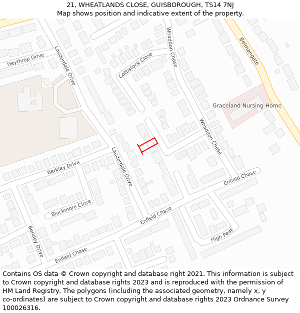 21, WHEATLANDS CLOSE, GUISBOROUGH, TS14 7NJ: Location map and indicative extent of plot