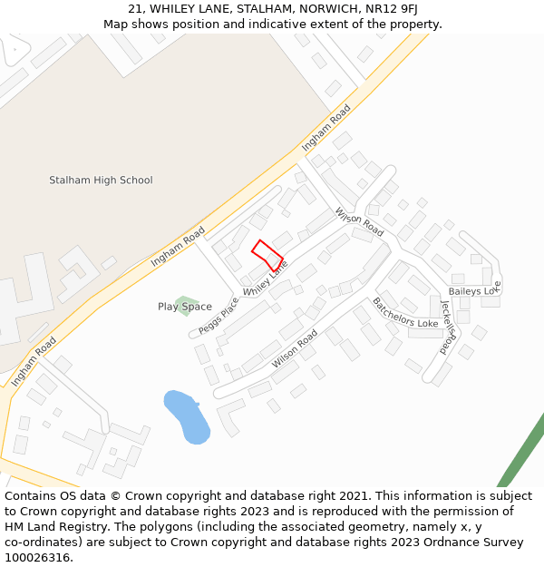 21, WHILEY LANE, STALHAM, NORWICH, NR12 9FJ: Location map and indicative extent of plot