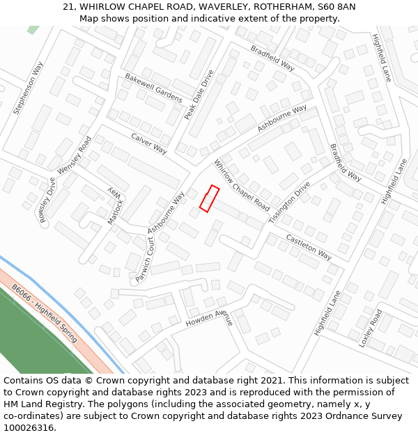 21, WHIRLOW CHAPEL ROAD, WAVERLEY, ROTHERHAM, S60 8AN: Location map and indicative extent of plot