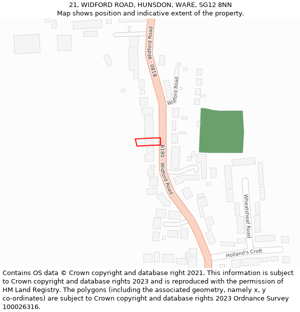 21, WIDFORD ROAD, HUNSDON, WARE, SG12 8NN: Location map and indicative extent of plot