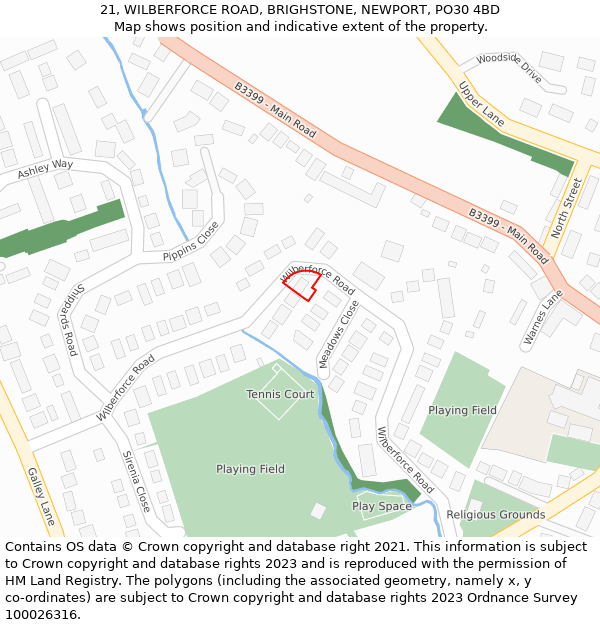 21, WILBERFORCE ROAD, BRIGHSTONE, NEWPORT, PO30 4BD: Location map and indicative extent of plot