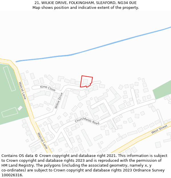 21, WILKIE DRIVE, FOLKINGHAM, SLEAFORD, NG34 0UE: Location map and indicative extent of plot
