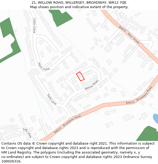 21, WILLOW ROAD, WILLERSEY, BROADWAY, WR12 7QE: Location map and indicative extent of plot