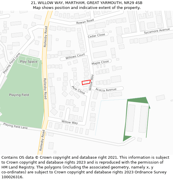 21, WILLOW WAY, MARTHAM, GREAT YARMOUTH, NR29 4SB: Location map and indicative extent of plot