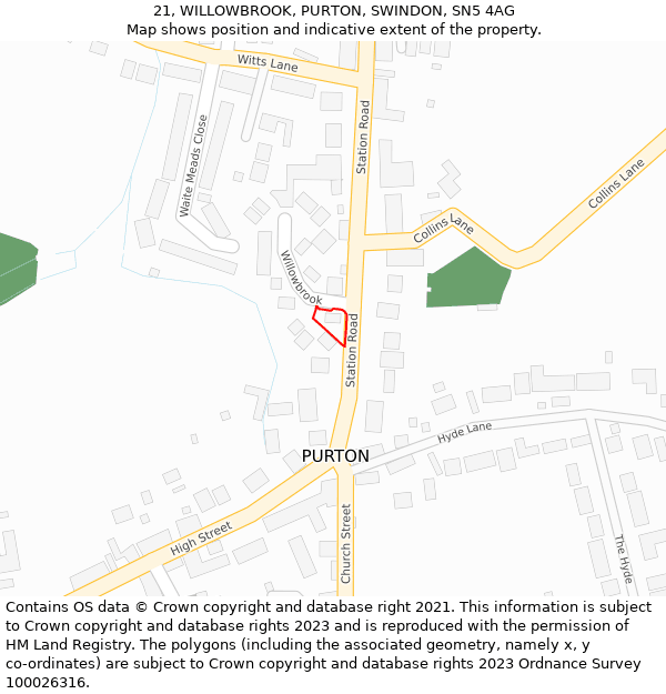 21, WILLOWBROOK, PURTON, SWINDON, SN5 4AG: Location map and indicative extent of plot